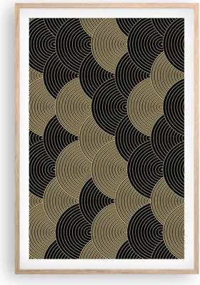 Produktbild von Gerahmtes Poster - Rahmen in heller Eiche - Schwarz und Gold Kreise Grafiken - 61x91,5 cm - Wand Bild - Wanddeko - Wandbilder - Kunstposter - Wandposter - Bilderrahmen - Bilder - P2NPA61x91-4880
