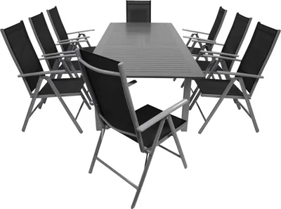 Produktbild von DEGAMO Gartengarnitur Garrtenset BAJAZZO 9-teilig, Aluminium grau, wetterfest