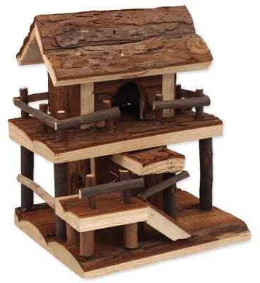 Zdjęcie produktu dla Drewniany domek dla małych zwierząt z korą 17x15x20cm