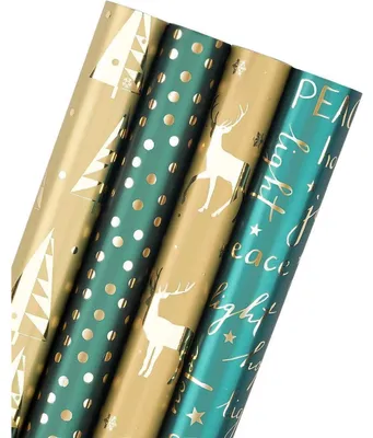 Immagine prodotto di Rotolo di carta da regalo verde e oro con glitter, 4 rotoli, 76x305 cm