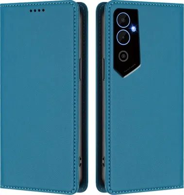 Image de Etui en cuir pour Tecno Pova Neo 2, étui magnétique en cuirPolyuréthaneavec stand Lake bleu
