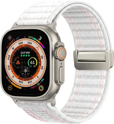 Produktbild von Smartwatch Armband für Apple Watch Ultra 3 49mm Nylon Textil Band Ersatzband Wechselband Magnetverschluss flexibel atmungsaktiv Weiß