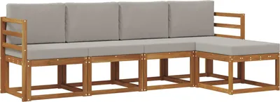 Image de vidaXL Ensemble de canapés d'extérieur avec coussins 5 pièces Naturel et gris clair
