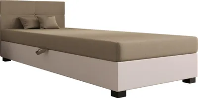 Produktbild von AURA SOFA  Boxspringbett SILO  90x195 Komplett-Set mit Bonell Matratze, Polsterbett mit Bettkästen - Hellbeige/Bronze, SAWANA 01/24