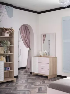 Produktbild von Gruppe Kinderbett Kinderzimmer Bett Holz Rosa Kindermöbel Set 4tlg