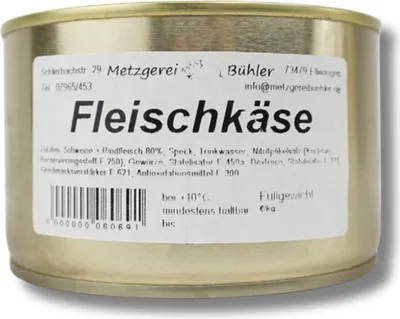 Produktbild von Leberkäse / Fleischkäse Dosenwurst 120g-390g Wurstkonserve | Metzgerei Bühler – 300g