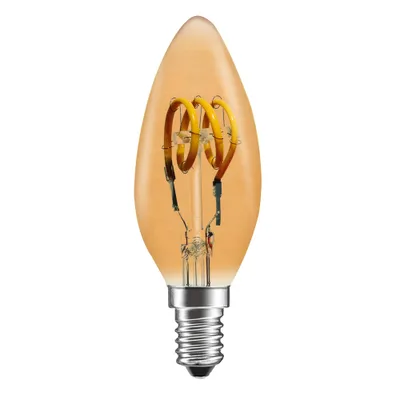 Imagen del producto de Vela LED en forma de filamento espiral, estilo "Rustika", bombilla C35, 3W, casquillo E14, color dorado, luz cálida extra suave (1800K), regulable