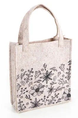 Produktbild von Geschenktasche beige mit Blumen-Motiv 18x20x5cm Filz Tasche