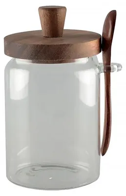 Produktbild von Zuckerdose aus Glas mit Deckel und Holzlöffel