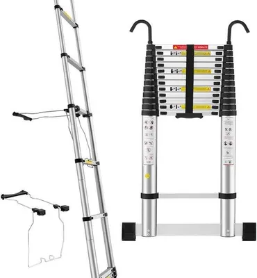 Productafbeelding van Telescopische Ladder - Vouwladder Uitschuifbaar - Veilig Werken - Met Stabilisator - 5 Meter - Aluminium