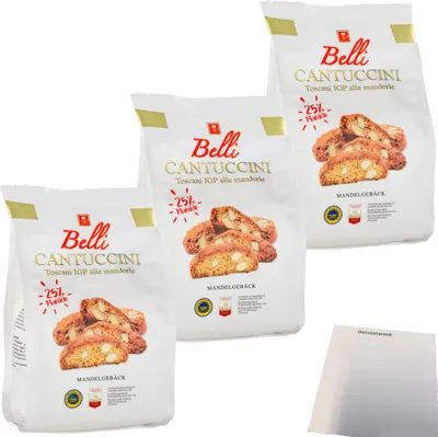 Produktbild von Belli Cantuccini Gebäck mit 25% Mandeln 3er Pack (3x250g Beutel) + usy Block