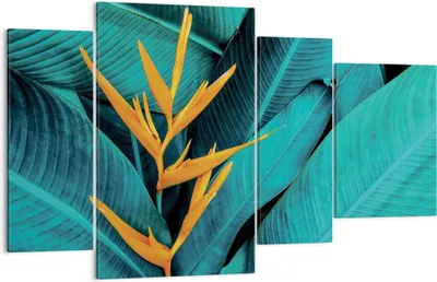 Produktbild von Bild auf Leinwand - Leinwandbild - 4 Teile - Blumen Tropen Blätter - 120x70cm - Wand Bild - Wanddeko - Wandbilder - Leinwanddruck - Bilder - Wanddekoration - Leinwand bilder - Wandbild - DL120x70-5116