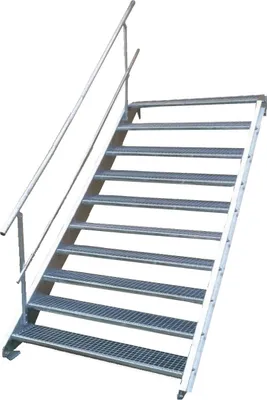 Produktbild von Stahltreppe 10 Stufen-Breite 140cm Variable-Höhe 150-200cm mit einseit. Geländer