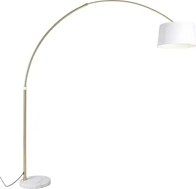 Zdjęcie produktu dla Lampa łukowa mosiężna z białym abażurem z tkaniny 50 cm - XXL