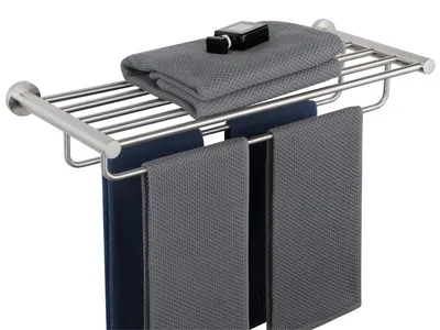 Image de Porte-serviettes mural en acier inoxydable, étagère double pour serviettes, 60 cm
