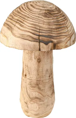 A wooden mushroom decoration.
