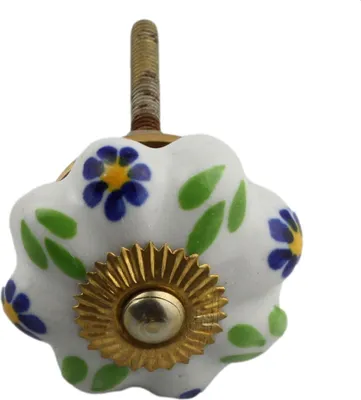 Produktbild von Möbelknauf aus Keramik Shabby Chic Rosette - Blume - blau-orange-grün