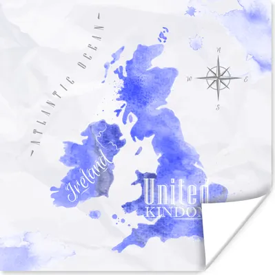 Produktbild von MuchoWow® Poster Aquarell - England - Karte 50x50 cm - Wohnzimmerdekoration