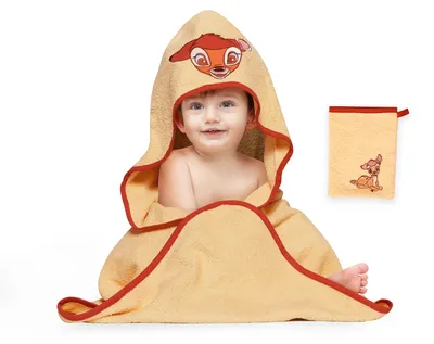 Produktbild von Disney Baby Kapuzenhandtuch Set, 2-teiling, 100% Baumwolle - Bambi - 80x80cm + 15x20 cm