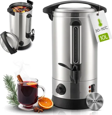 Produktbild von Juskys Glühweinkocher Teramo 10 Liter 1500W mit Zapfhahn, Thermostat & Überhitzungsschutz, 30 - 110°C, Edelstahl, elektrisch, Heißgetränkespender