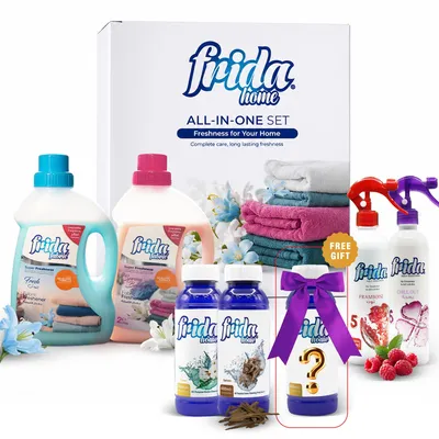 Image de Frida coffret parfum 7 pièces Pack 1 – Désodorisants Chill Out & Framboise, parfum multi-usage Clean & Sahara, rafraîchisseurs textiles Fresh & Spring