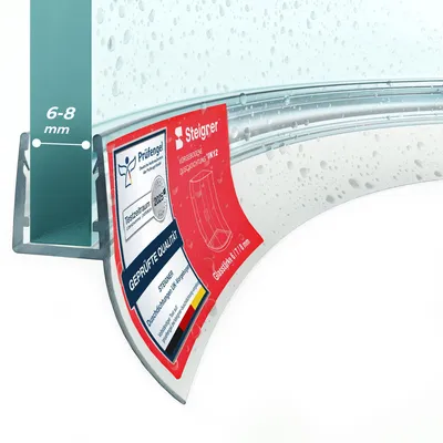Produktbild von STEIGNER Duschtürdichtung gebogen UK12 80 cm (1 Stk.) Transparent - Duschdichtung für Runddusche oder Duschkabine Viertelkreis mit Duschtür 6-8 mm - Flexibles Material, Wasserdicht, Einfache Montage