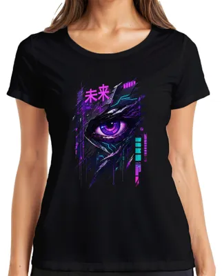 Zdjęcie produktu dla Koszulka damska, czarna, rozmiar S, z motywami: przyszłość, cyberpunk, Auge, Japonia, anime, manga, Y2K, vaporwave