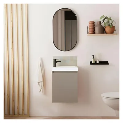 Image de Meuble lave-mains LISA + robinet noir + miroir ovale