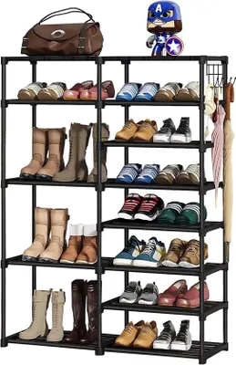Immagine prodotto di Scaffale per scarpe nero a 11 ripiani, salvaspazio, 125x86x30 cm