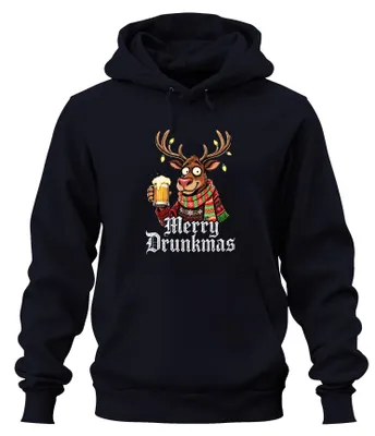 Obrázek produktu pro Uni mikina s kapucí Merry Drunkmas Reindeer with Beer Christmas Funny Gift Party, Navy, 3XL