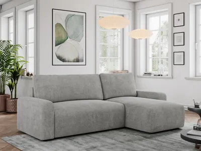 Produktbild von Struktur Stoff, Struktur Couch, Sofa mit Schlaffunktion und Bettkasten, Schlafsofa Struktur, Couchgarnitur Ecke Bettcouch, Struktur Stoff - ARGOS - Hellgrau Struktur