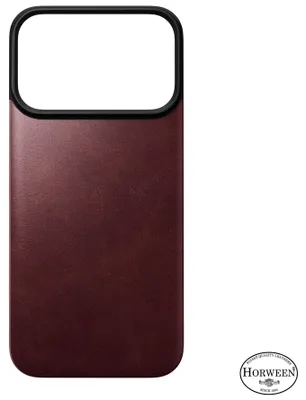 Image de Nomad, étui pour iPhone 18 Pro, dos en cuir Horween, compatible MagSafe, couleur bordeaux