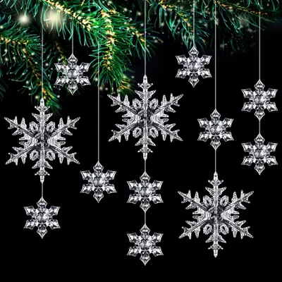 Produktbild von 25 Stück Acryl Schneeflocken Christbaumschmuck, Anhänger Deko, Weihnachtsbaumschmuck Hängende Ornamente für Weihnachten Party Hochzeit Dekoration