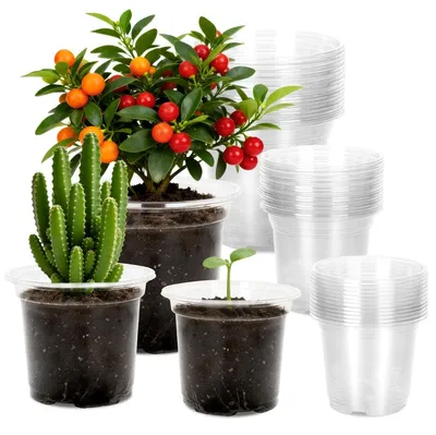 Image de Pot de culture en plastique transparent pot de fleurs - 10 / 12,7 / 16,5 cm - Lot de 15 pots - Transparent - Pour semis et boutures