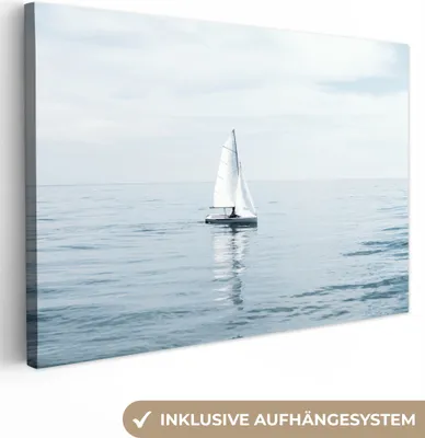 Produktbild von OneMillionCanvasses® - Leinwandbilder - 140x90 cm, Meer - Segelboot - Blau, Wandbilder Kunstdruck Wanddekoration