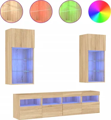 Produktbild von vidaXL 5-tlg. Wohnwand mit LED-Beleuchtung Sonoma-Eiche Holzwerkstoff