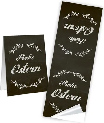 Produktbild von 10 Frohe Ostern Aufkleber Osterhase Osterdeko Osteretiketten 5 x 14,7 cm zur Verpackung für Kindergeschenke Geschenke Give-Away Tafel Kreide schwarz weiß