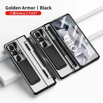 Immagine prodotto di Custodia per Samsung Galaxy Z Fold 7 Custodia galvanizzata trasparente con supporto per penna e stilo, protezione dello schermo e supporto Nero