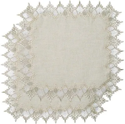 Obrázok produktu pre Bežový obrus na konferenčný stolík 60 x 60 cm, ľan, čipkovaný okraj