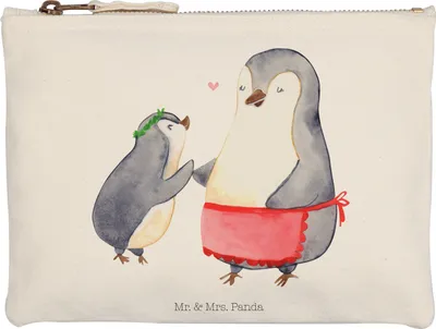 Produktbild von Mr. & Mrs. Panda Kosmetiktasche Pinguin mit Kind Größe M - Weiß - Geschenk, Mutti, Kulturbeutel, Pouch, Muttertag, Stifteetui, Mutter, Vorbild Mama, Waschtasche, Mäppchen