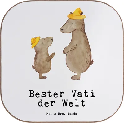 Produktbild von Mr. & Mrs. Panda Tassenuntersetzer Bär Bester Vati der Welt - Weiß - Geschenk, Holzuntersetzer, Coaster, Tischuntersetzer, Vater, Familie, Papa, Geschenkidee, Geburtstag