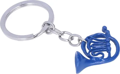 Produktbild von Musikinstrumente-Schlüsselanhänger, Waldhornform, Blau, Bastel-Mini-Schlüsselanhänger aus langlebigem Metall für Geschenke