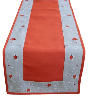 Produktbild von Tischläufer Stickmotiv Sterne Winter Weihnachten Weihnachtstischdecke 40 x 140 cm - rot