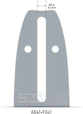 A diagram of a chainsaw bar with measurements.