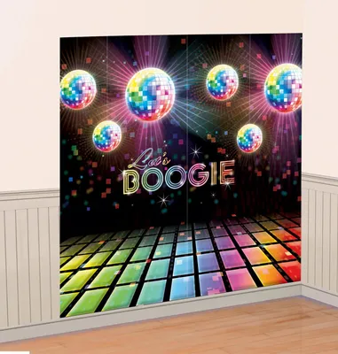 Produktbild von Disco-Wanddeko Discokugeln und Tanzfläche schwarz-bunt 165x165cm