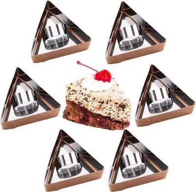 Productafbeelding van Set van 6 Triangulaire Ringen voor het Maken van Mini Taarten en Desserts - Roestvrij Staal, Inclusief Duwstang