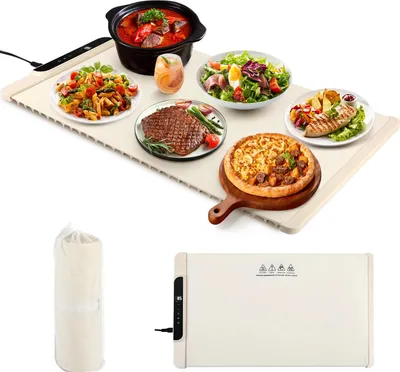 Produktbild von Jayseuw 65x38cm Faltbare Elektrische  Food Warming Mat Electric Warming Rollable Silicone Heating Mat  für Partys Versammlungen Alltäglicher Gebrauch EU-Stecker 240W  beige