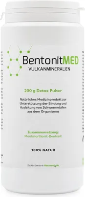 A white bottle of BentonitMED Detox Pulver.