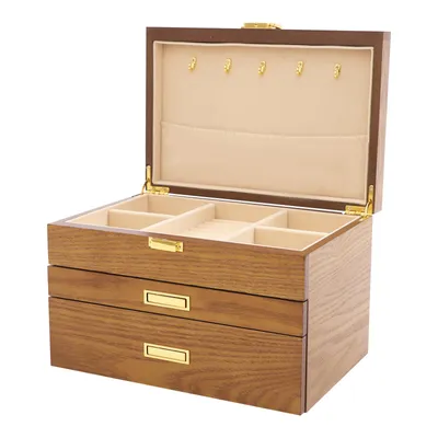 Image de coffret à bijoux à 3 niveaux avec tiroirs coulissants Boîte à bijoux moderne en bois composite (brun)