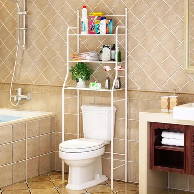Image de Étagère de salle de bain autoportante, à 3 niveaux, idéale pour être placée au-dessus des toilettes